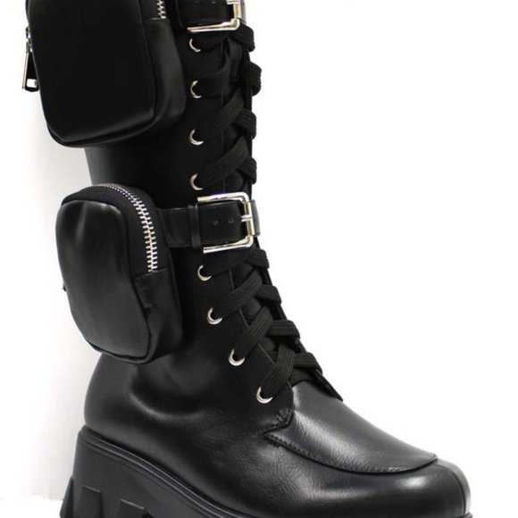 #NWT- BLACK FAUX LEATHER UTILITY POCKET MILITARY BOOT W/ SIDE ZIP - Picture 3 of 3